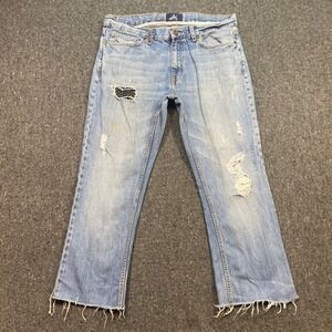 Authentic Icon‎ Distressed Jeans Sz 34 Mens Blue Grunge Star Patch Studded Denim